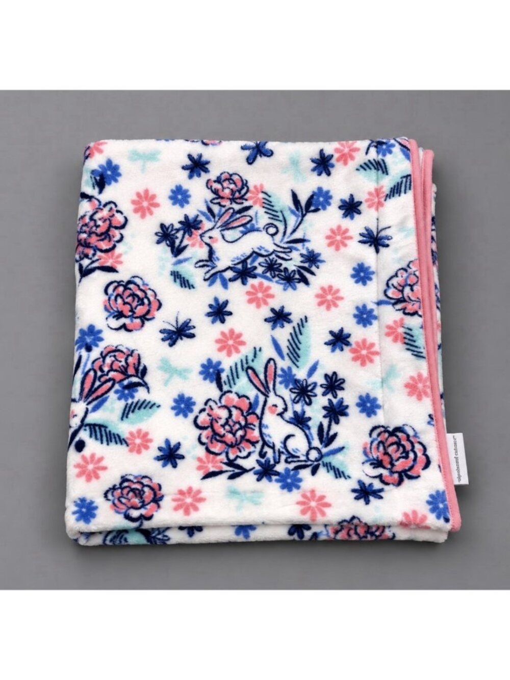 CUPCAKES & CASHMERE Plush Baby Girl Blanket Bunny Rabbit Floral White Pink Blue
